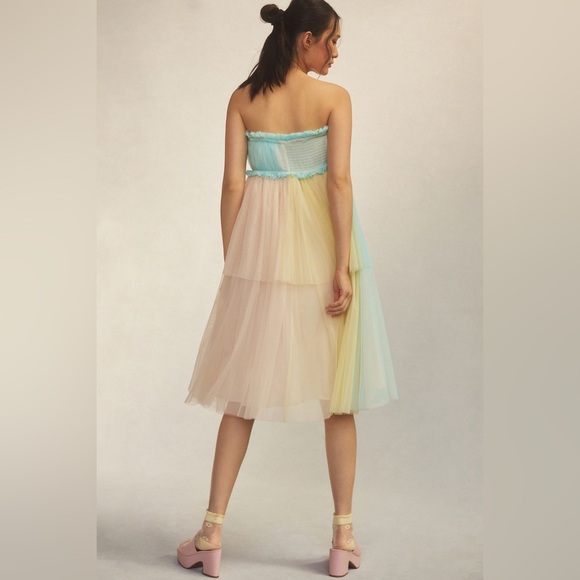 Anthropologie Pernille Rosenkilde Strapless Pastel Tulle Dress Large NWOT - Picture 2 of 10